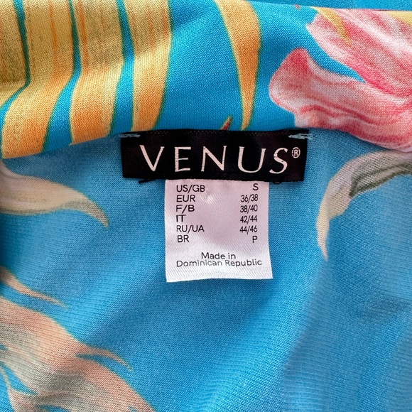 VENUS ~ Vibrant Floral Blue/Yellow/White Off-Shoulder Top w/Circular Accents - Picture 3 of 9